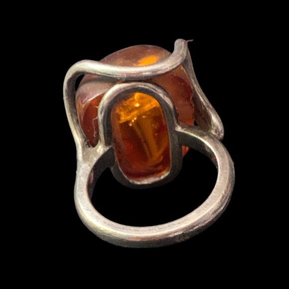 Vintage Sterling Silver Handmade Retro Modern Wrap Large Amber - Picture 6 of 7